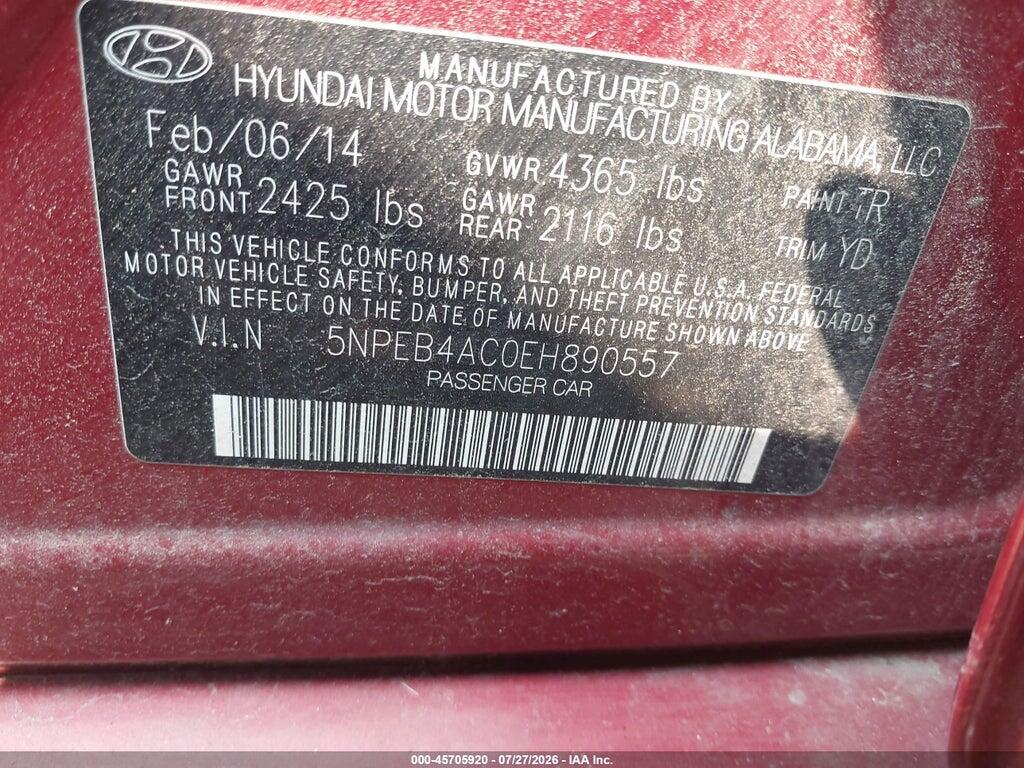 5NPEB4AC0EH890557 2014 HYUNDAI SONATA photo no. 9