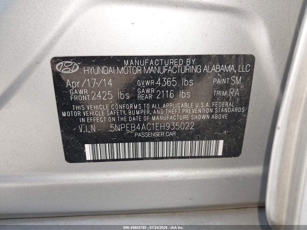 5NPEB4AC1EH935022 2014 HYUNDAI SONATA photo no. 9