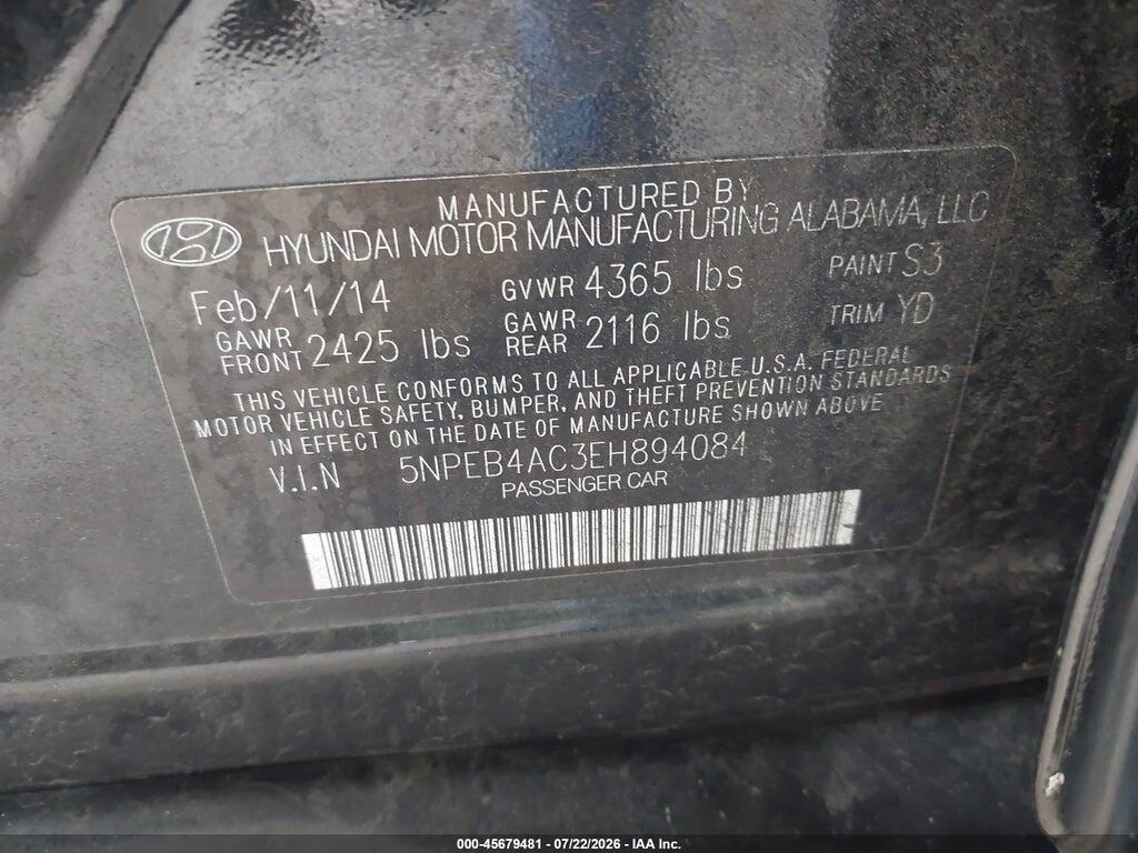 5NPEB4AC3EH894084 2014 HYUNDAI SONATA photo no. 9