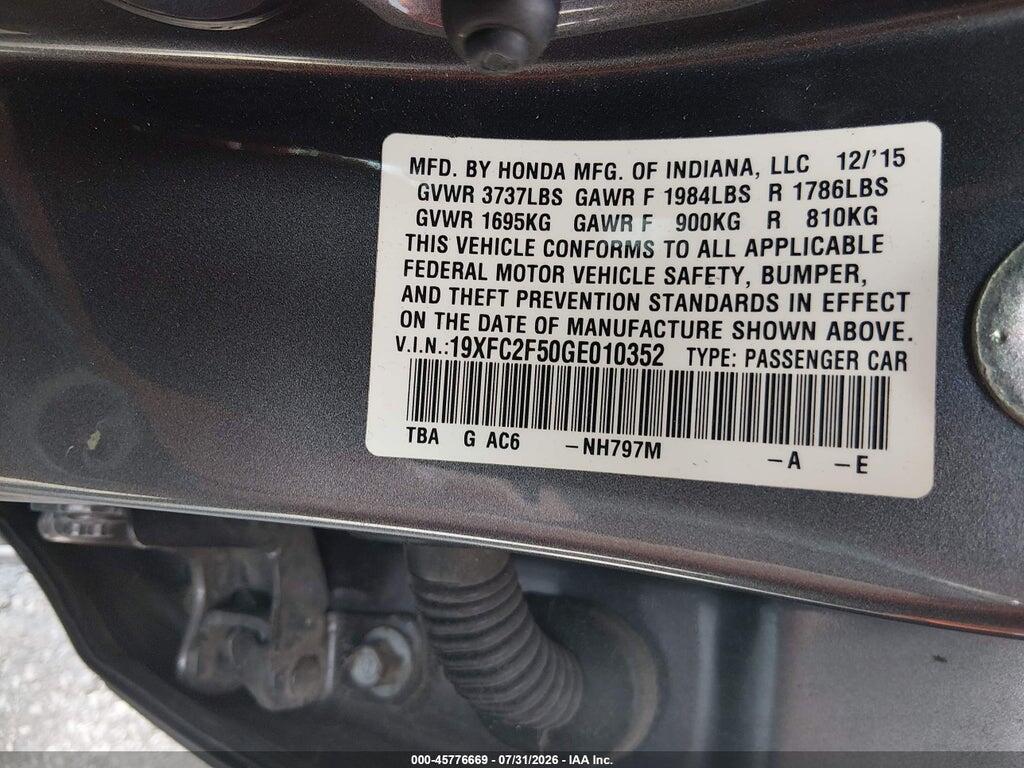 19XFC2F50GE010352 2016 HONDA CIVIC photo no. 9