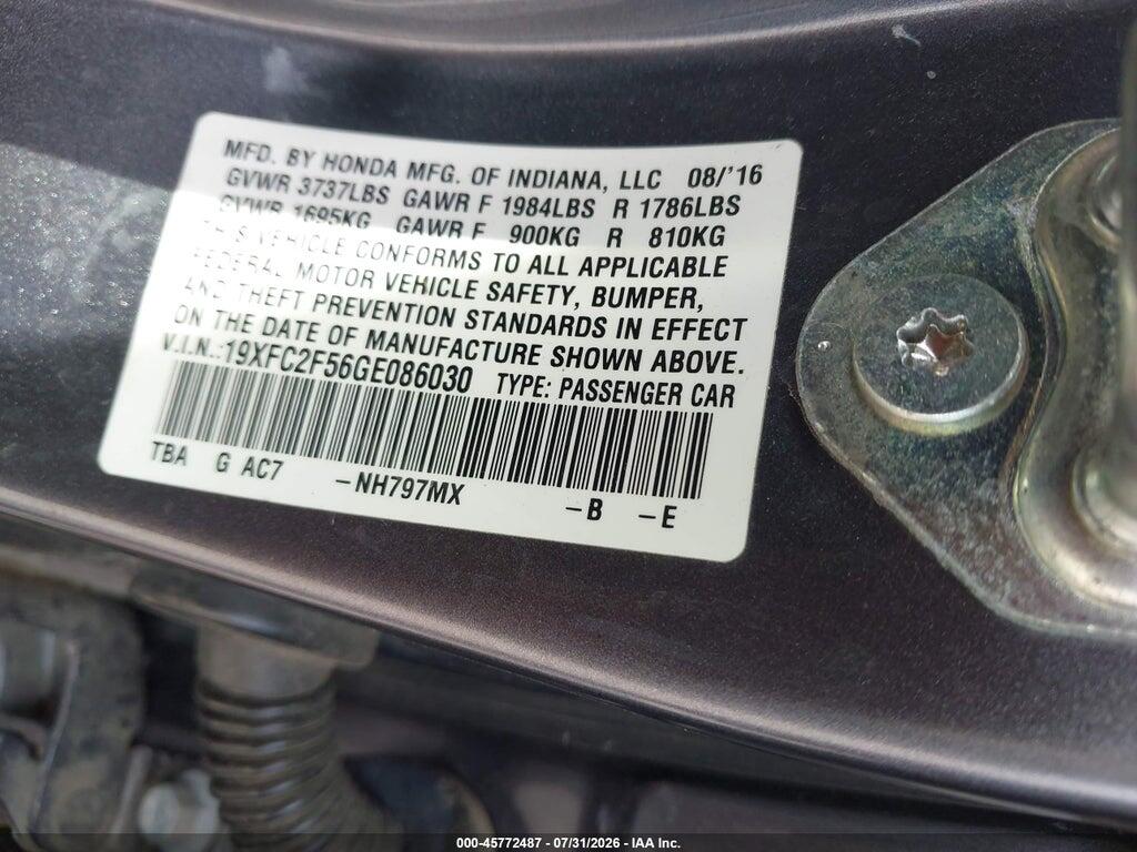 19XFC2F56GE086030 2016 HONDA CIVIC photo no. 9