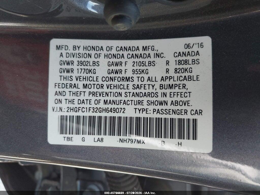 2HGFC1F32GH649072 2016 HONDA CIVIC photo no. 9