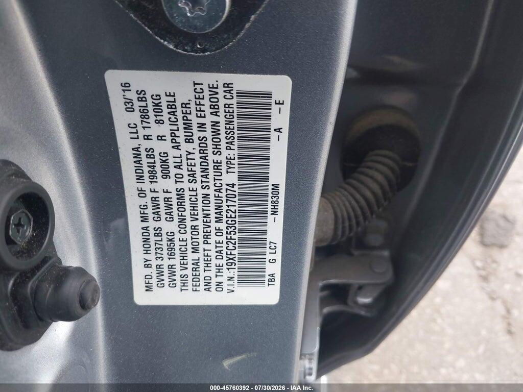 19XFC2F53GE217074 2016 HONDA CIVIC photo no. 9