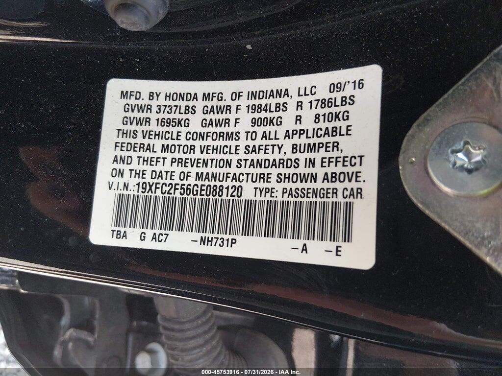 19XFC2F56GE088120 2016 HONDA CIVIC photo no. 9