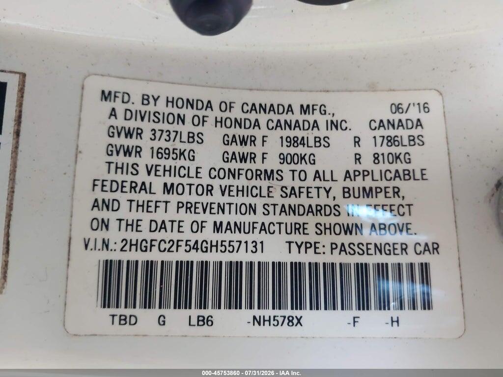 2HGFC2F54GH557131 2016 HONDA CIVIC photo no. 9