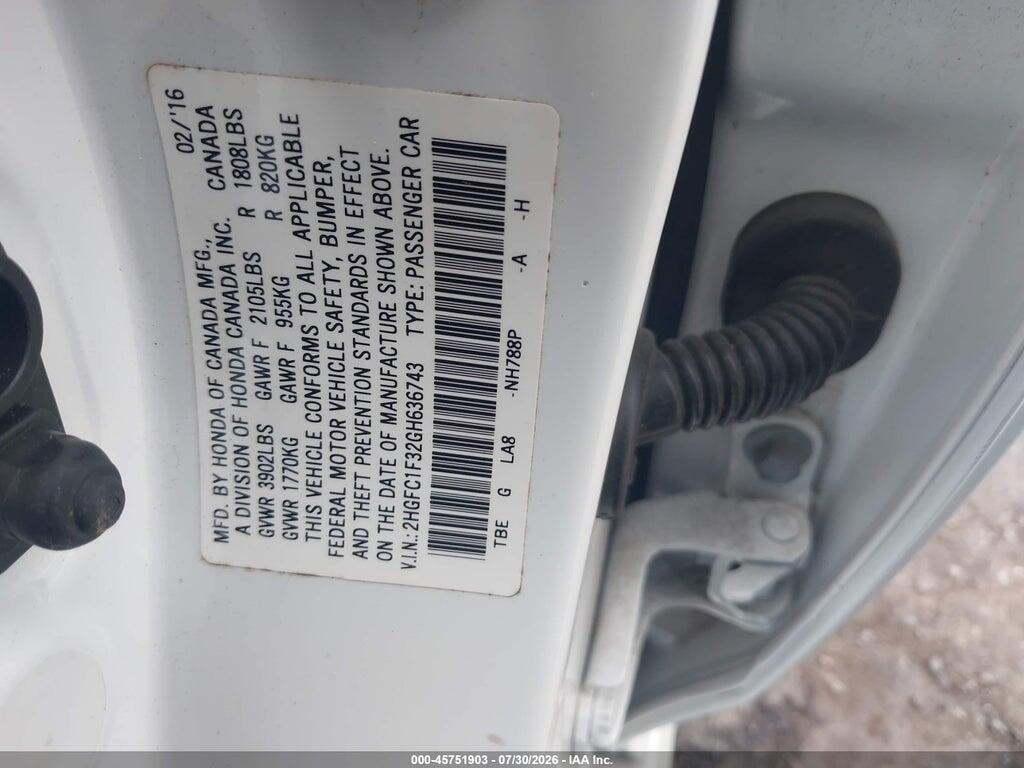 2HGFC1F32GH636743 2016 HONDA CIVIC photo no. 9