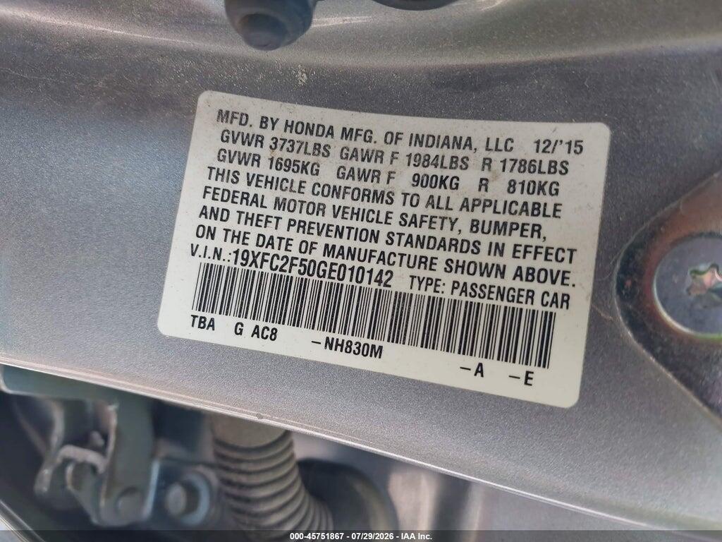 19XFC2F50GE010142 2016 HONDA CIVIC photo no. 9