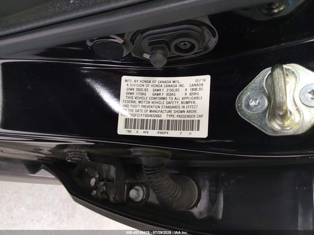 2HGFC1F73GH652663 2016 HONDA CIVIC photo no. 9