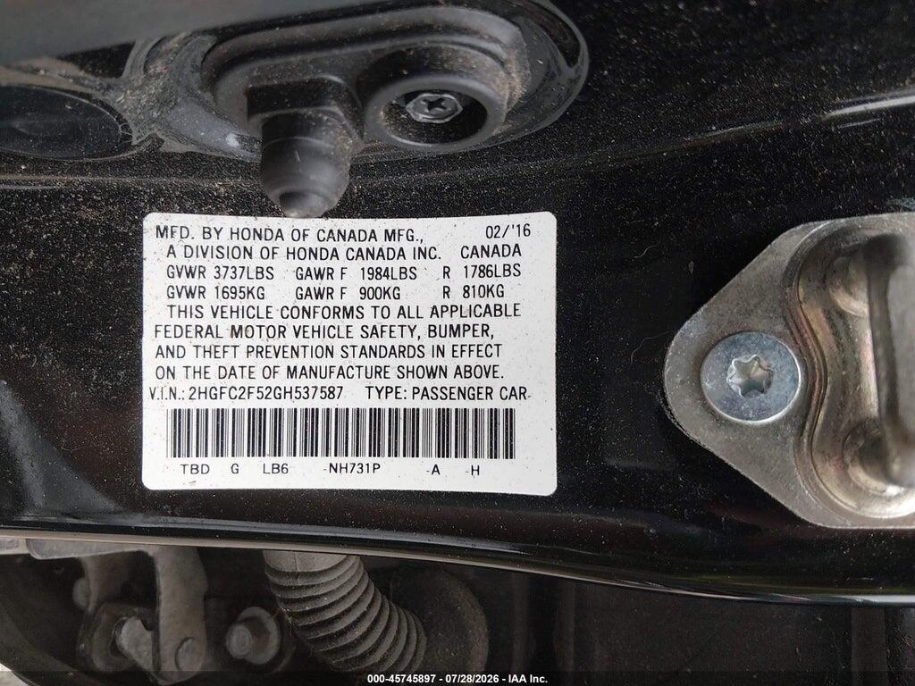 2HGFC2F52GH537587 2016 HONDA CIVIC photo no. 9