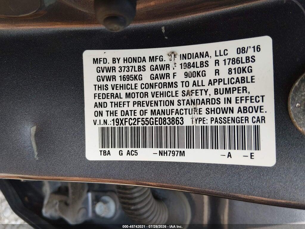 19XFC2F55GE083863 2016 HONDA CIVIC photo no. 9