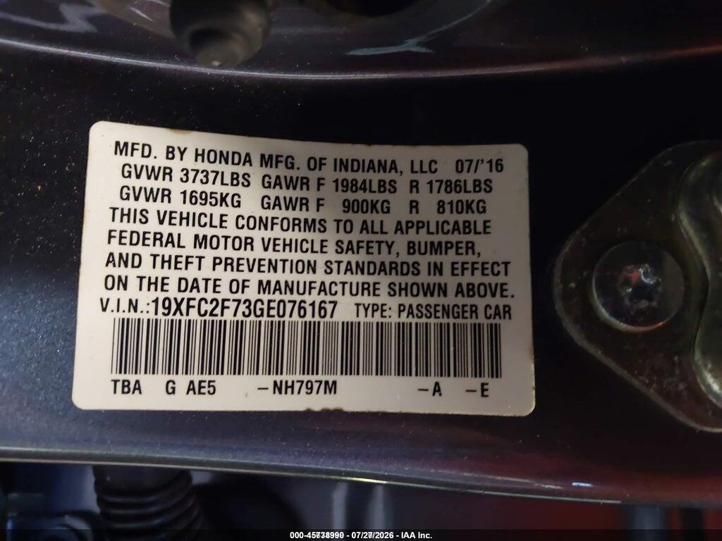 19XFC2F73GE076167 2016 HONDA CIVIC photo no. 9