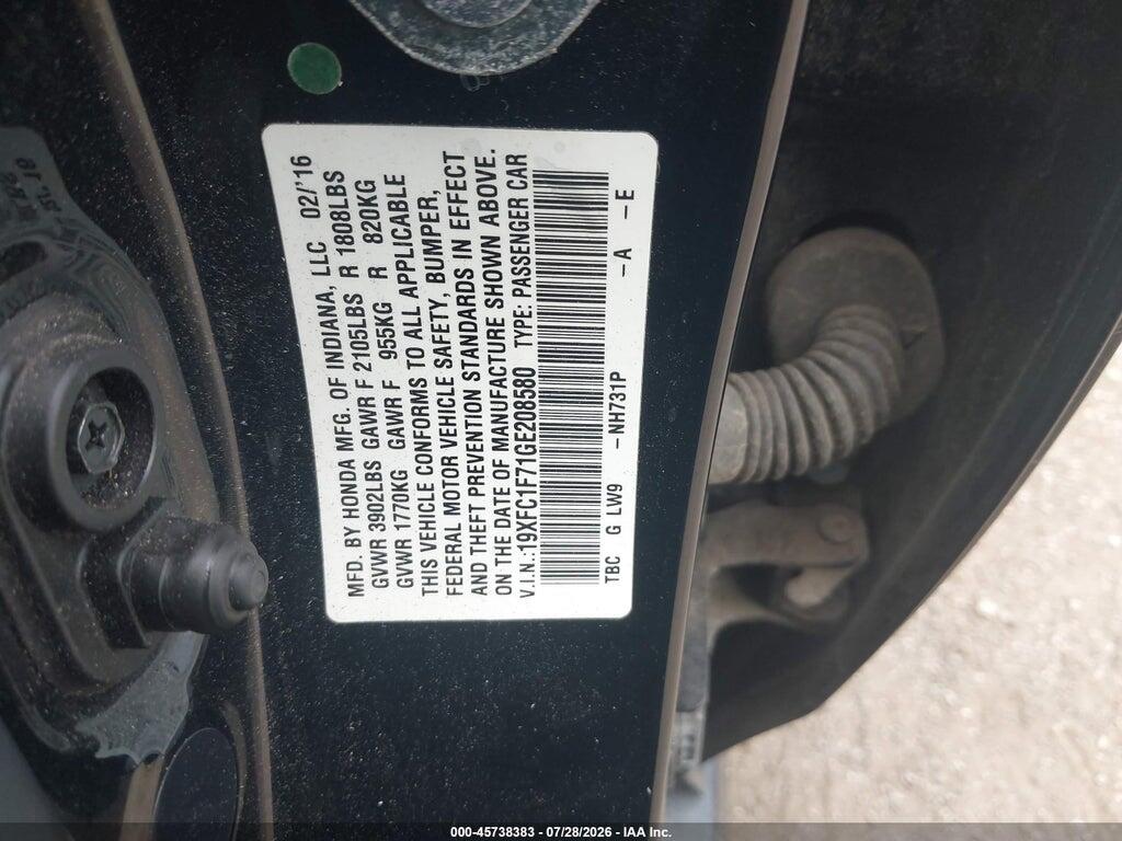 19XFC1F71GE208580 2016 HONDA CIVIC photo no. 9