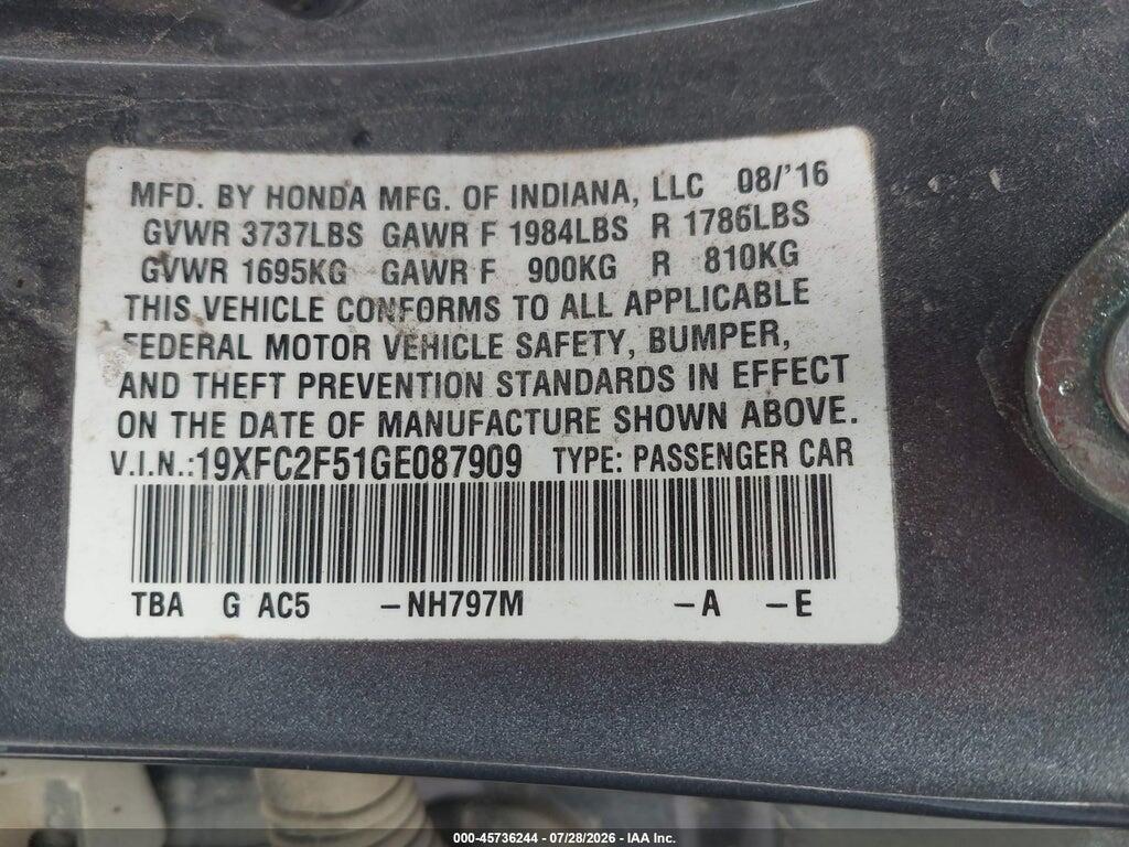 19XFC2F51GE087909 2016 HONDA CIVIC photo no. 9