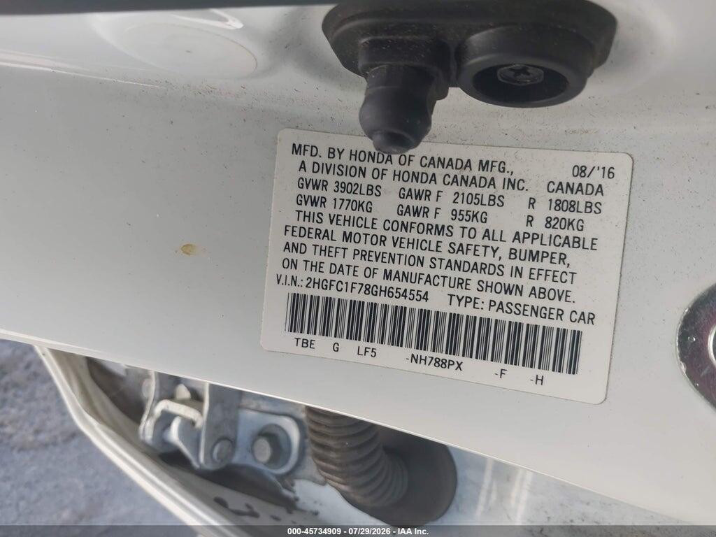 2HGFC1F78GH654554 2016 HONDA CIVIC photo no. 9