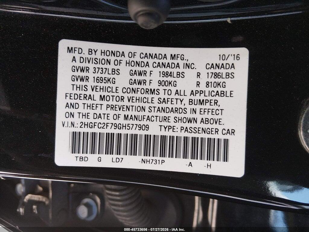 2HGFC2F79GH577909 2016 HONDA CIVIC photo no. 9