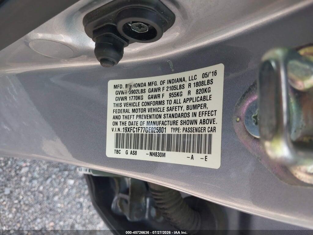 19XFC1F77GE025801 2016 HONDA CIVIC photo no. 9