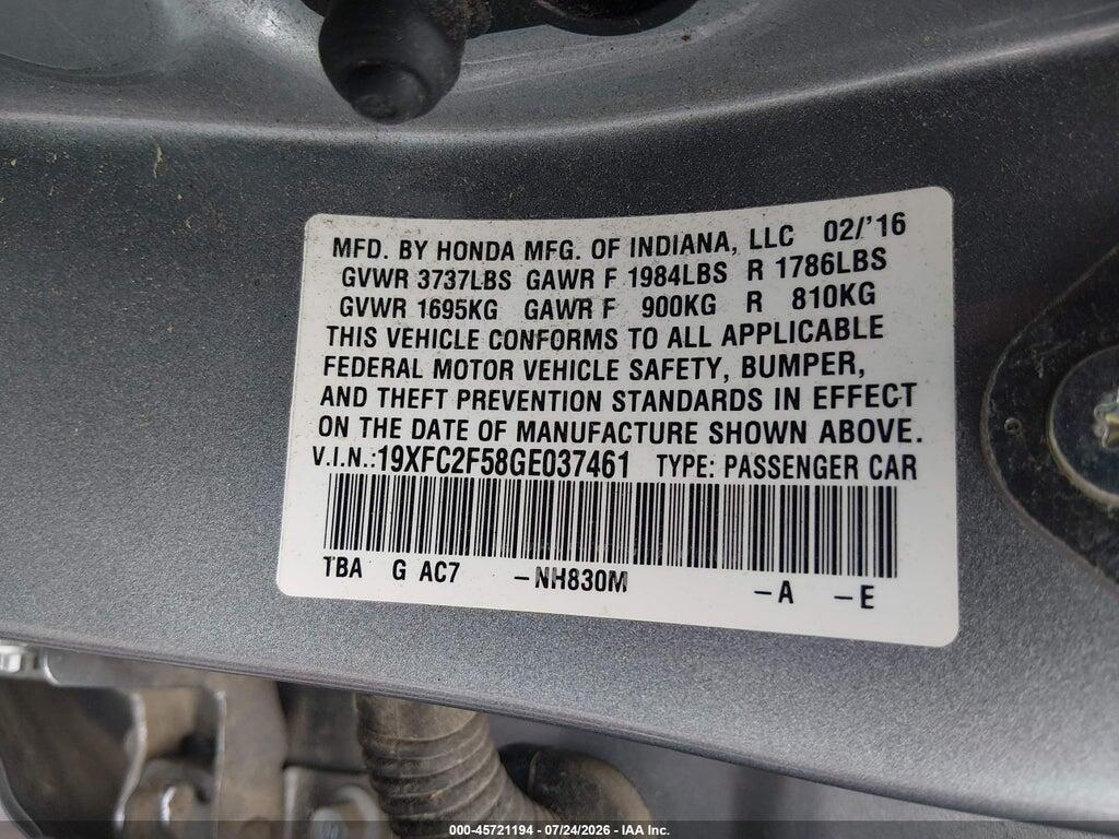 19XFC2F58GE037461 2016 HONDA CIVIC photo no. 9