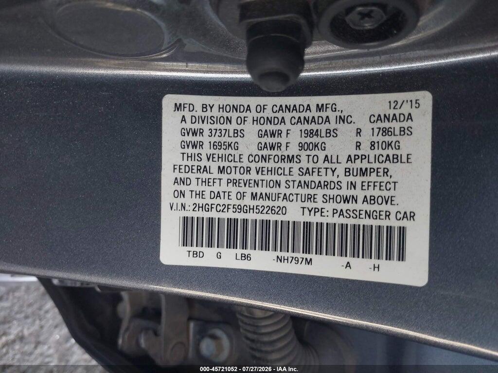 2HGFC2F59GH522620 2016 HONDA CIVIC photo no. 9