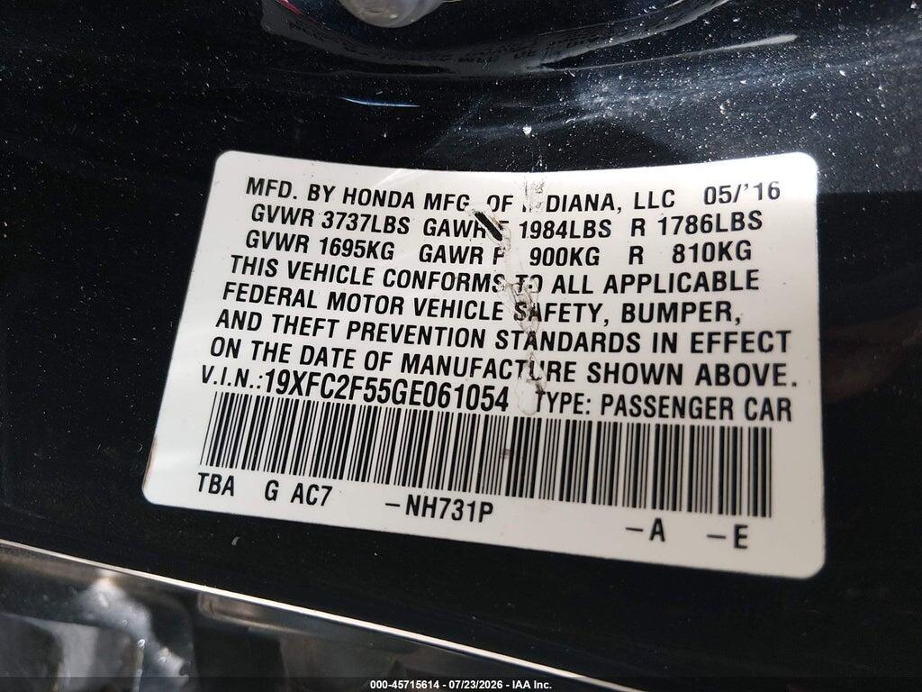 19XFC2F55GE061054 2016 HONDA CIVIC photo no. 9