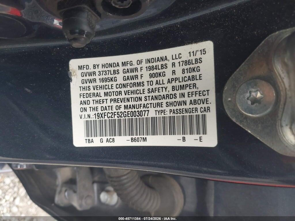 19XFC2F52GE003077 2016 HONDA CIVIC photo no. 9