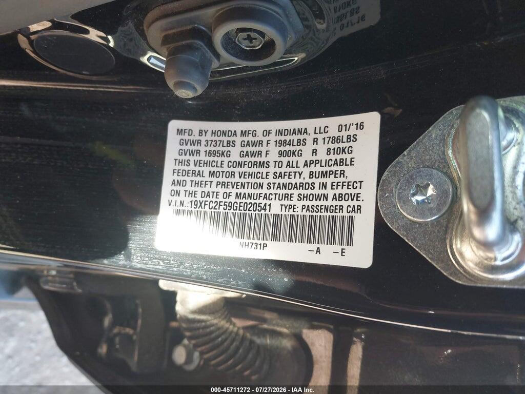 19XFC2F59GE020541 2016 HONDA CIVIC photo no. 9