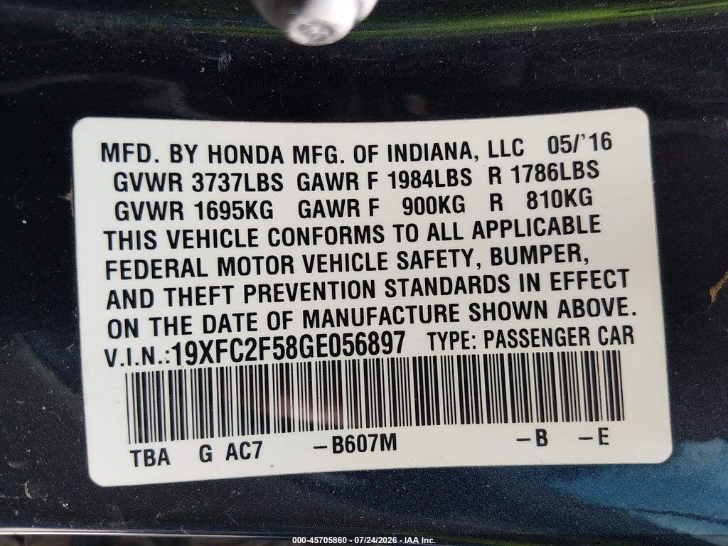 19XFC2F58GE056897 2016 HONDA CIVIC photo no. 9