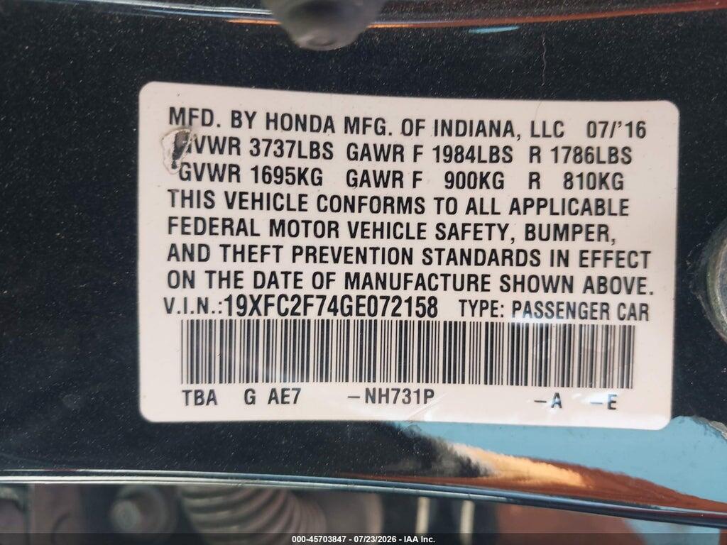 19XFC2F74GE072158 2016 HONDA CIVIC photo no. 9