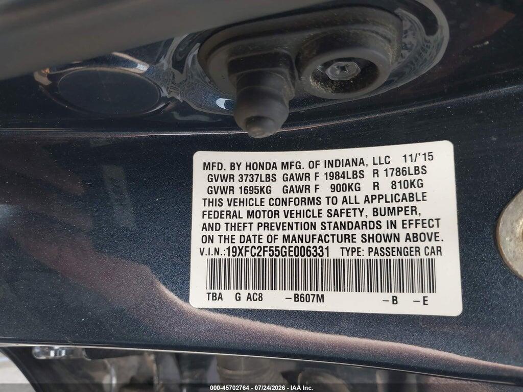 19XFC2F55GE006331 2016 HONDA CIVIC photo no. 9