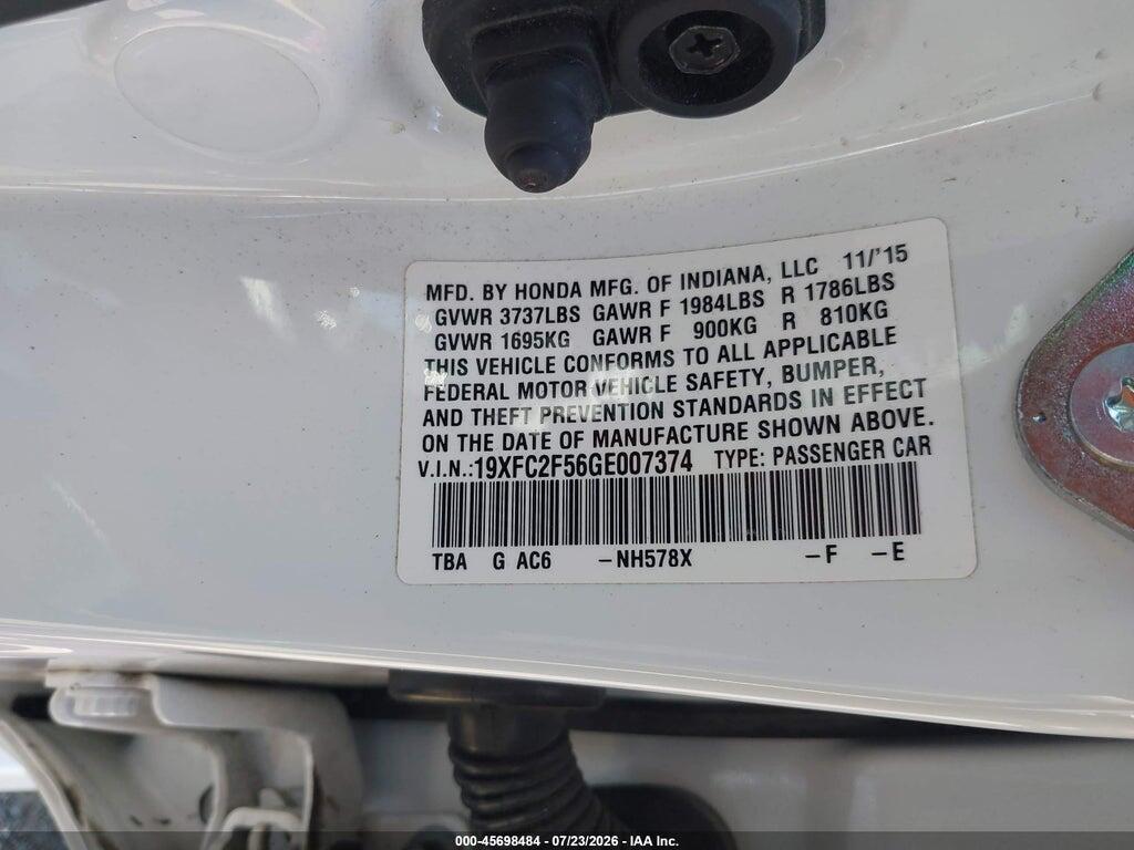 19XFC2F56GE007374 2016 HONDA CIVIC photo no. 9