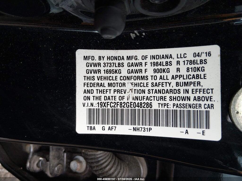 19XFC2F82GE048286 2016 HONDA CIVIC photo no. 9