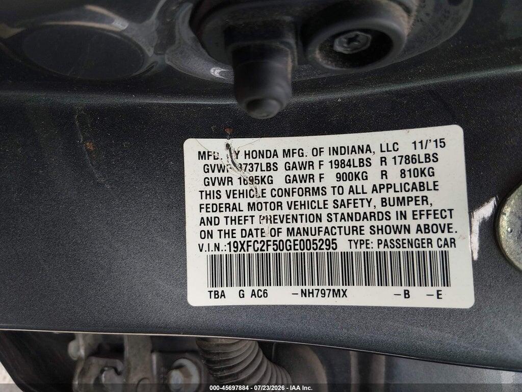 19XFC2F50GE005295 2016 HONDA CIVIC photo no. 9