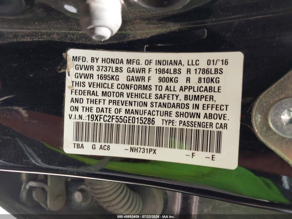 19XFC2F55GE015286 2016 HONDA CIVIC photo no. 9