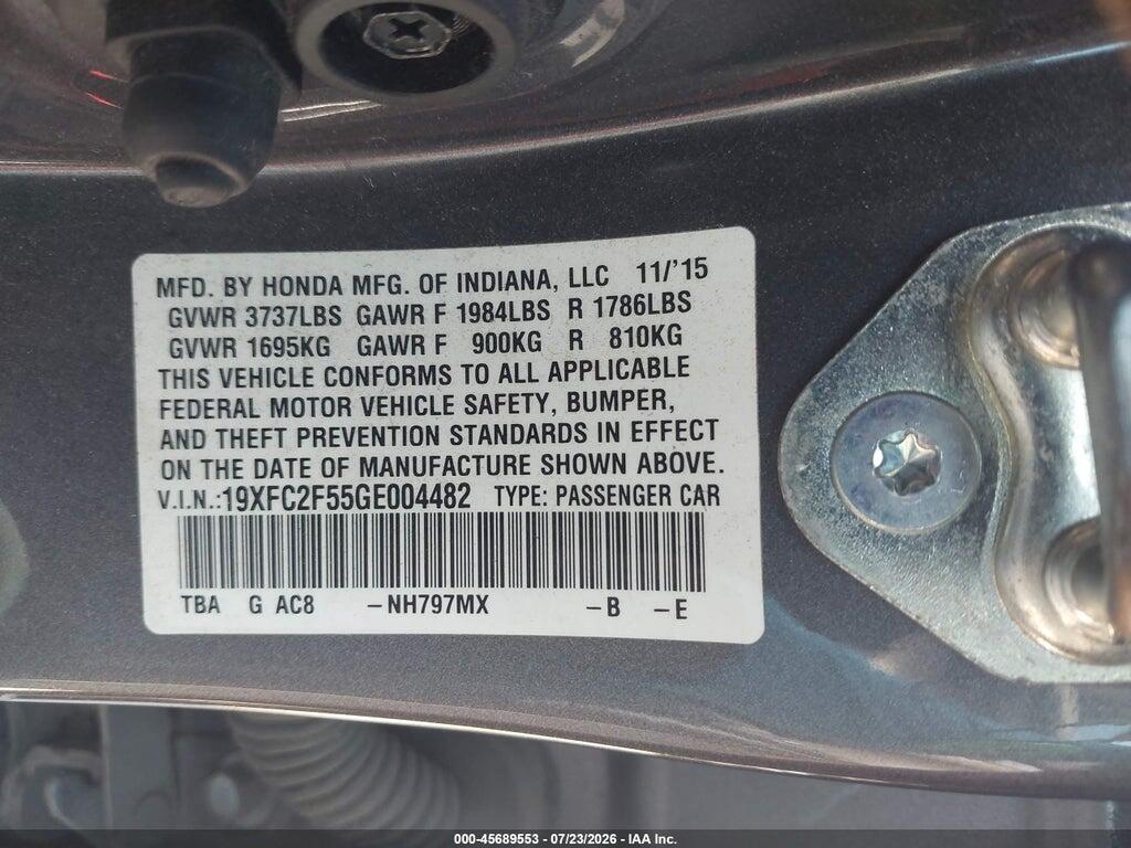 19XFC2F55GE004482 2016 HONDA CIVIC photo no. 9