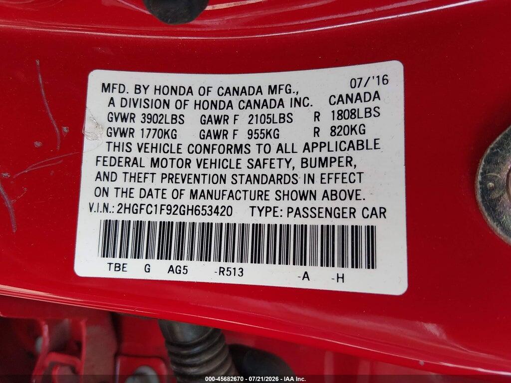 2HGFC1F92GH653420 2016 HONDA CIVIC photo no. 9