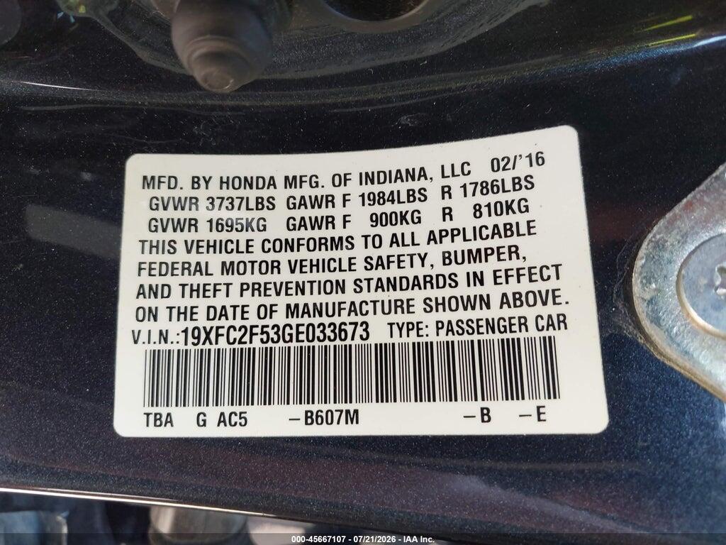 19XFC2F53GE033673 2016 HONDA CIVIC photo no. 9