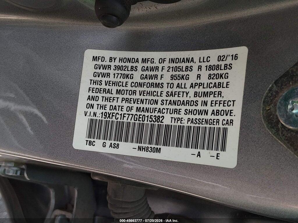 19XFC1F77GE015382 2016 HONDA CIVIC photo no. 9