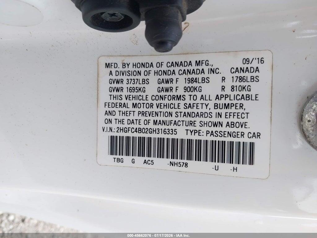 2HGFC4B02GH316335 2016 HONDA CIVIC photo no. 9