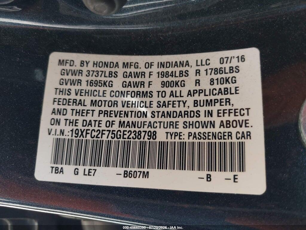 19XFC2F75GE238798 2016 HONDA CIVIC photo no. 9