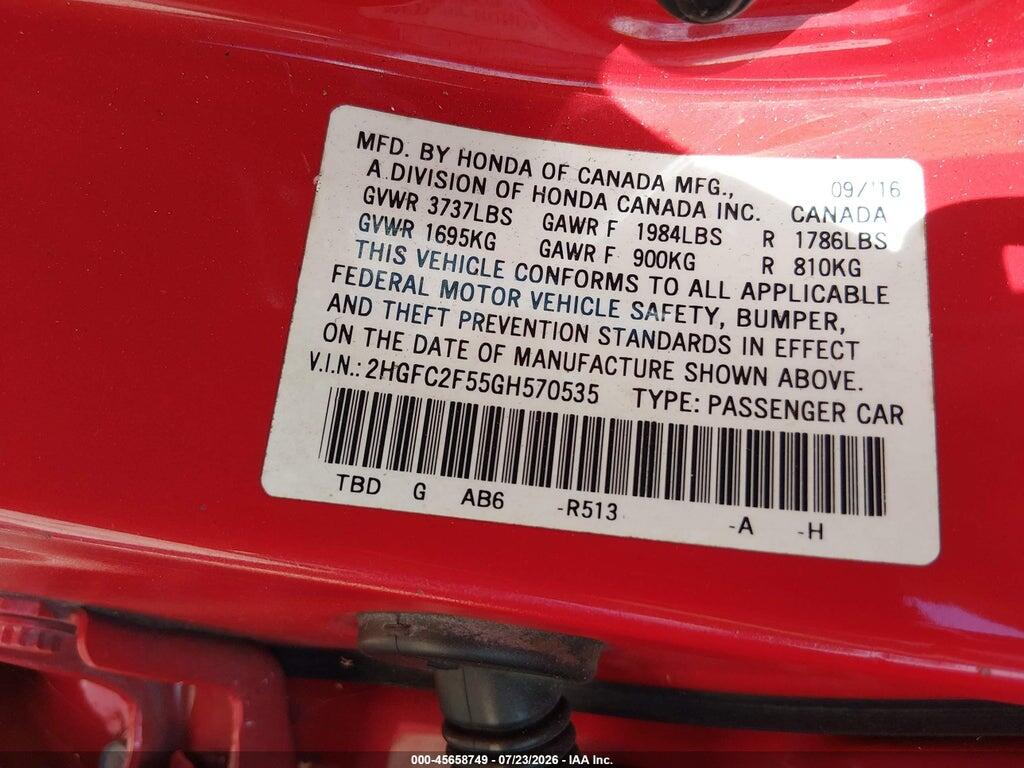 2HGFC2F55GH570535 2016 HONDA CIVIC photo no. 9