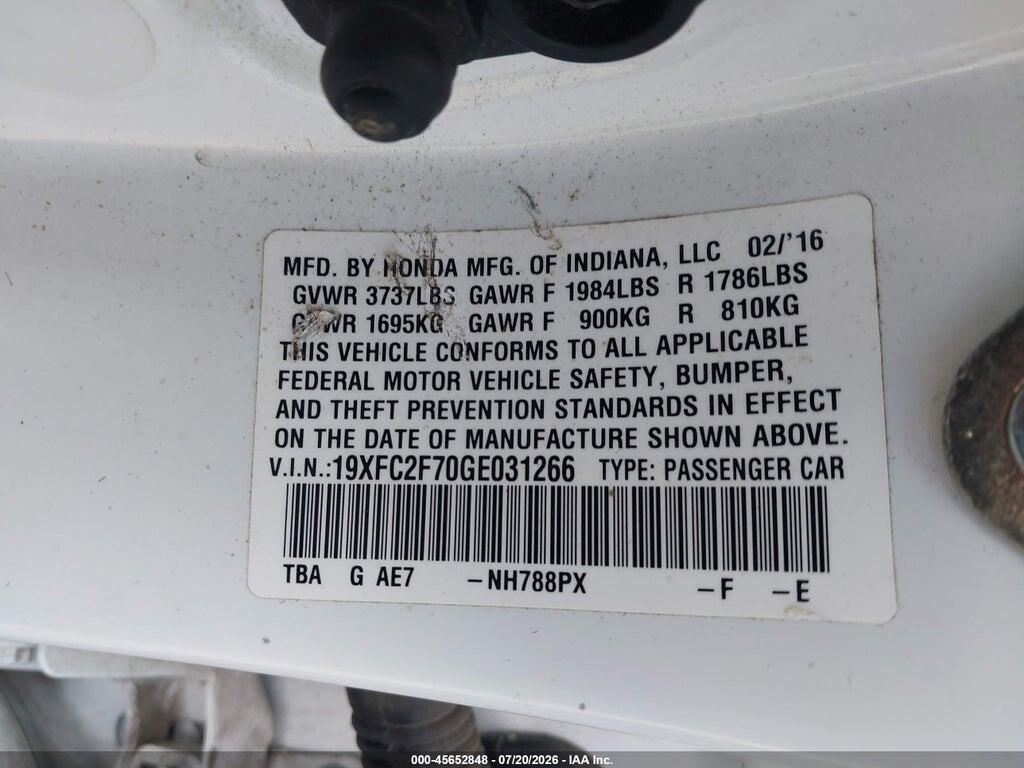 19XFC2F70GE031266 2016 HONDA CIVIC photo no. 9