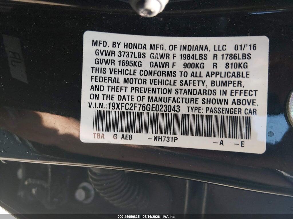 19XFC2F76GE023043 2016 HONDA CIVIC photo no. 9