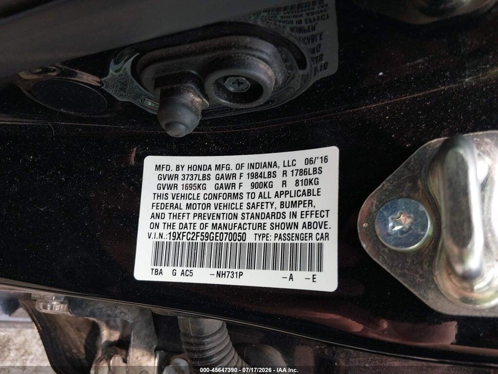 19XFC2F59GE070050 2016 HONDA CIVIC photo no. 9