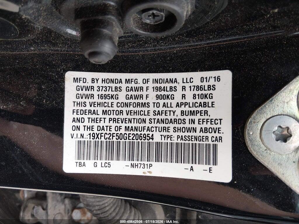 19XFC2F50GE206954 2016 HONDA CIVIC photo no. 9