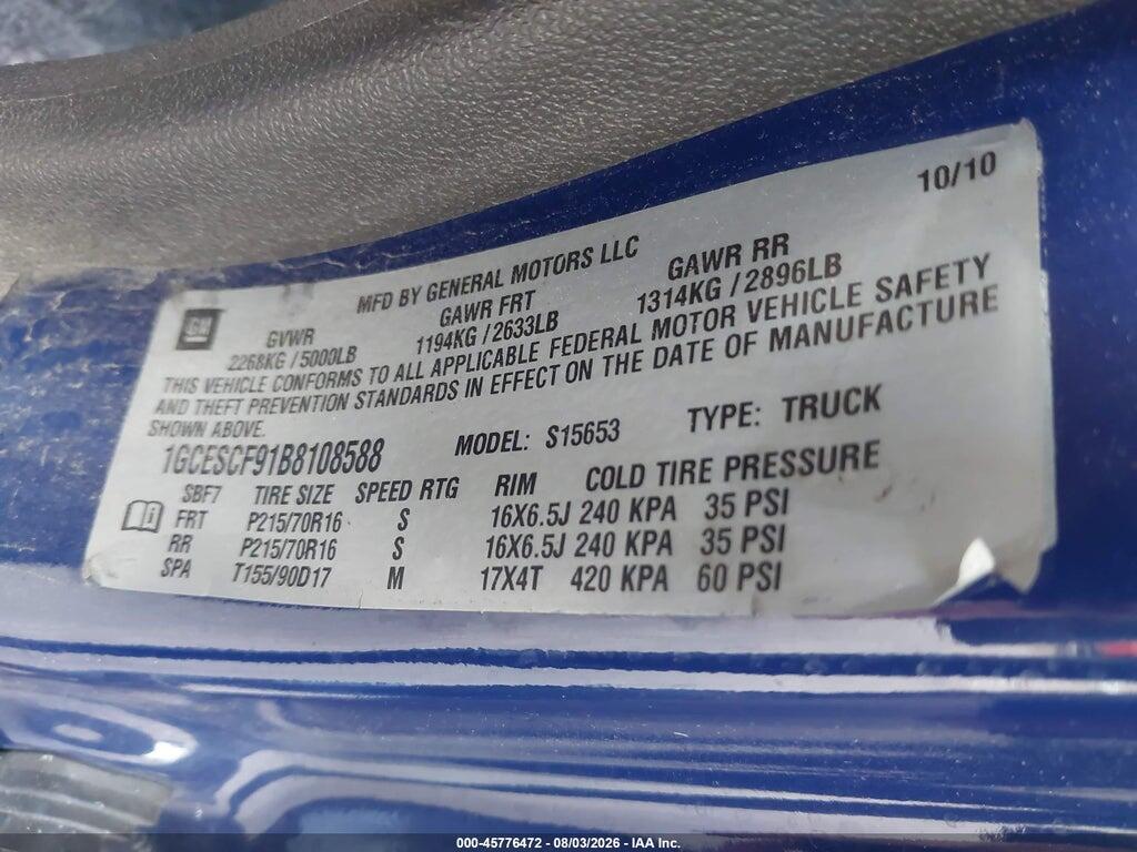 1GCESCF91B8108588 2011 CHEVROLET COLORADO photo no. 9