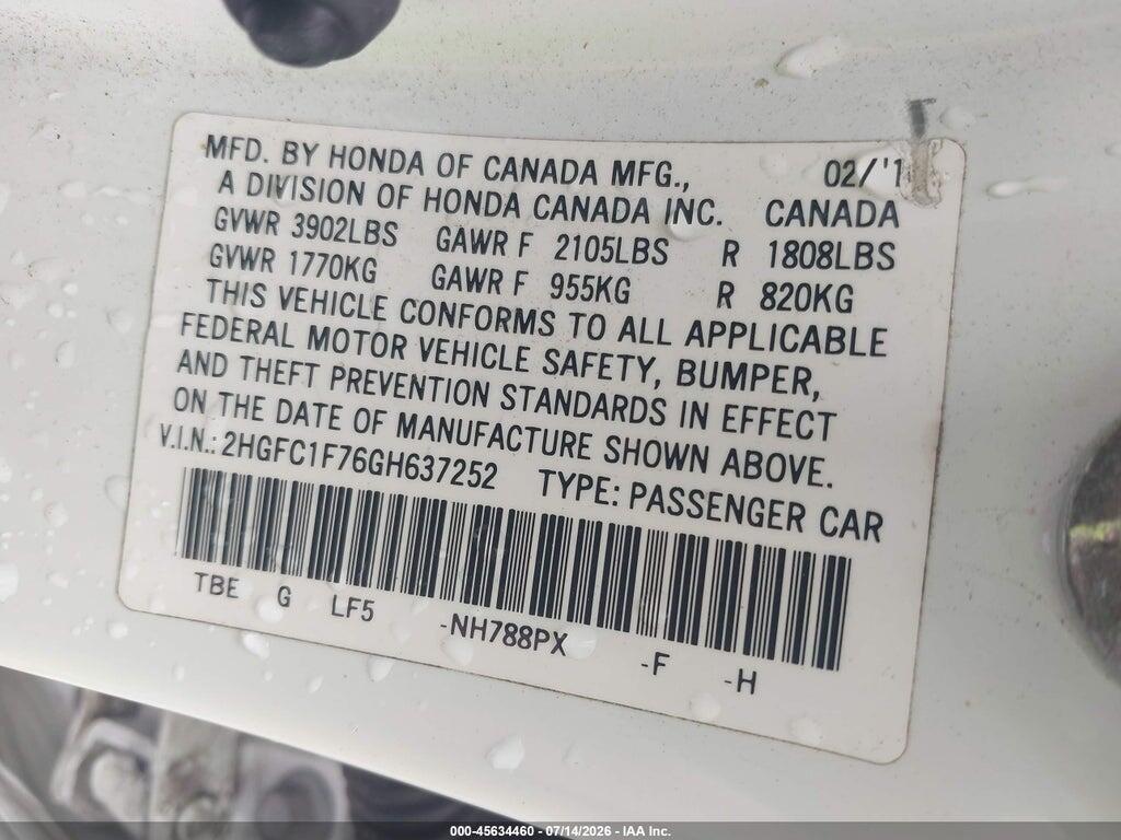 2HGFC1F76GH637252 2016 HONDA CIVIC photo no. 9