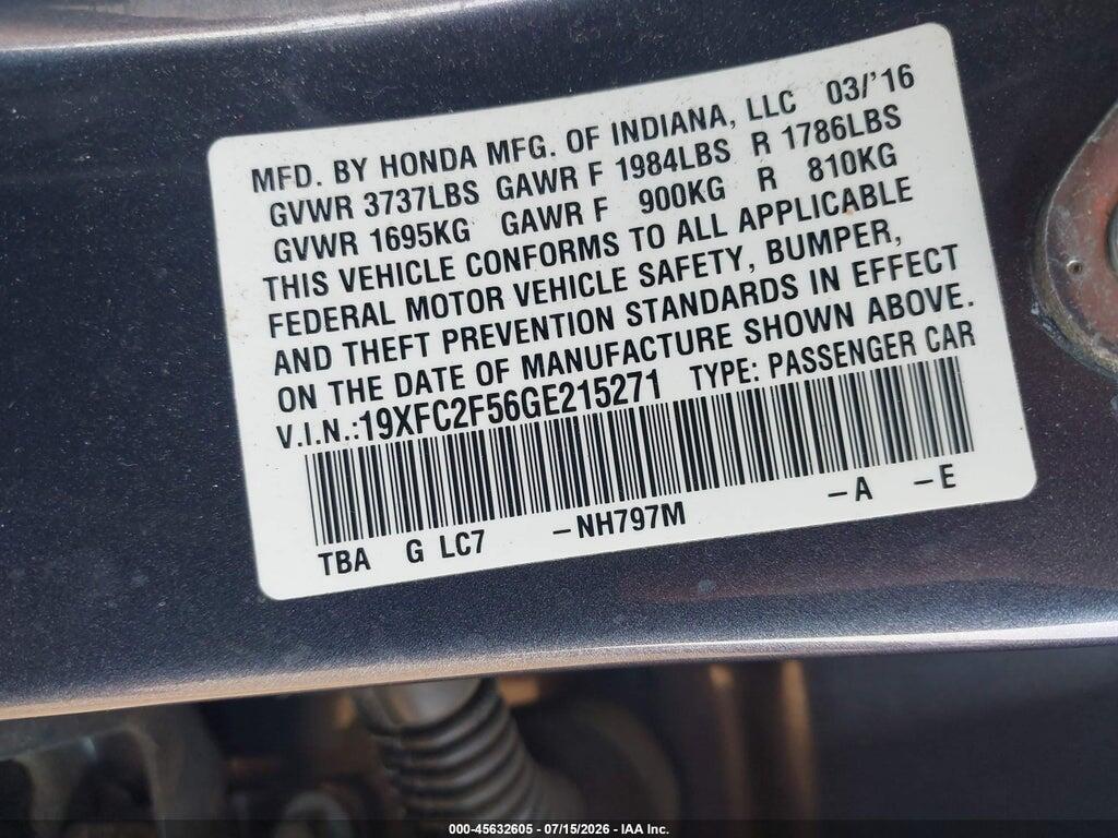 19XFC2F56GE215271 2016 HONDA CIVIC photo no. 9