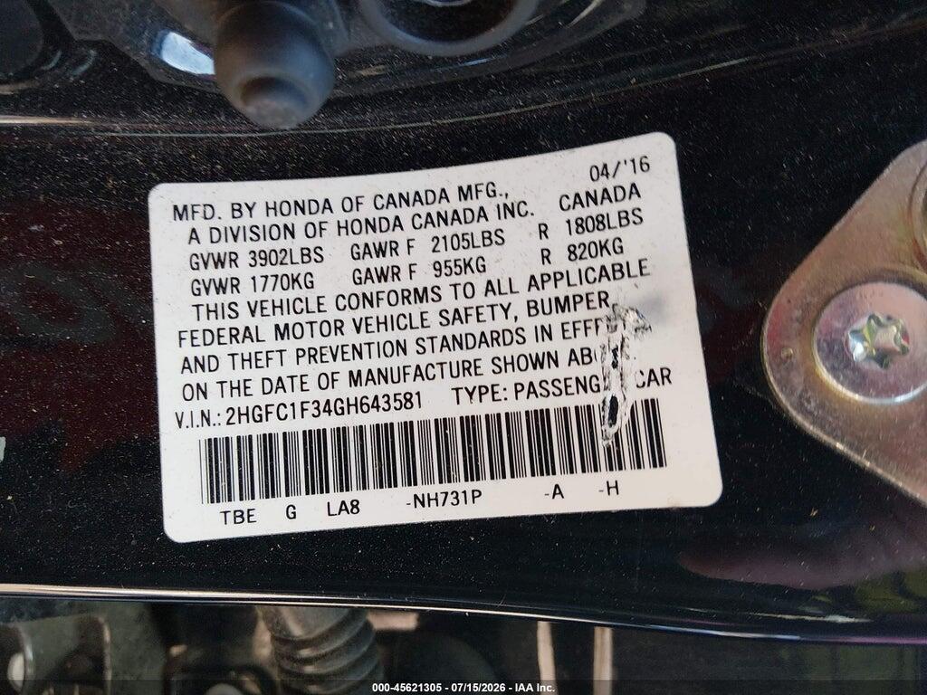 2HGFC1F34GH643581 2016 HONDA CIVIC photo no. 9