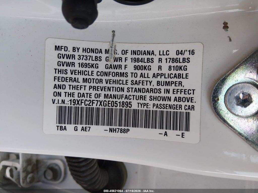 19XFC2F7XGE051895 2016 HONDA CIVIC photo no. 9