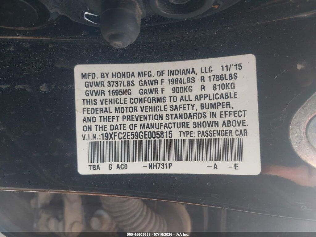 19XFC2E59GE005815 2016 HONDA CIVIC photo no. 9