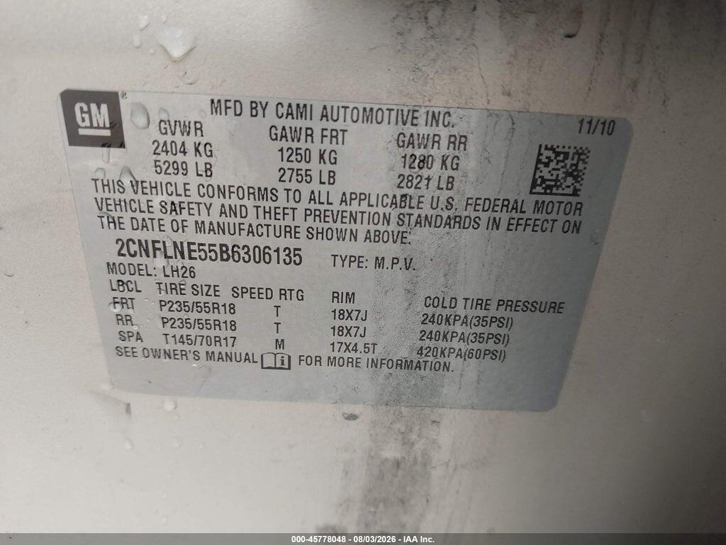 2CNFLNE55B6306135 2011 CHEVROLET EQUINOX photo no. 9
